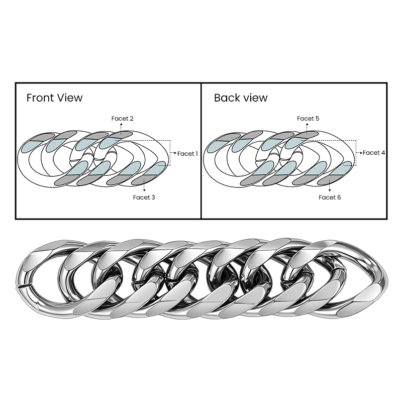 304 stainless steel 7.6mm 6 side cut miami cuban chain shown in a standardw product view